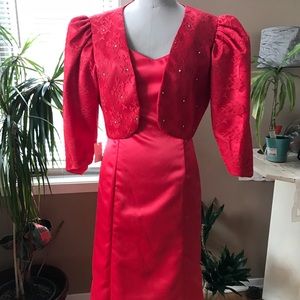 Red satin dress with jacket